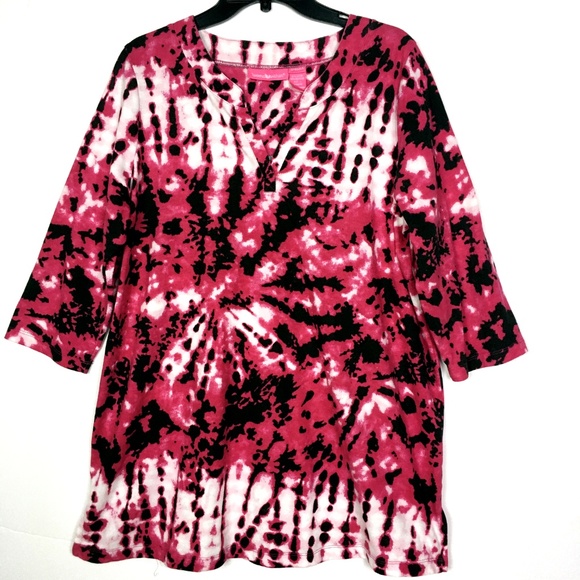 Woman Within Tops - Woman Within Pink Paint Splash Tunic Top